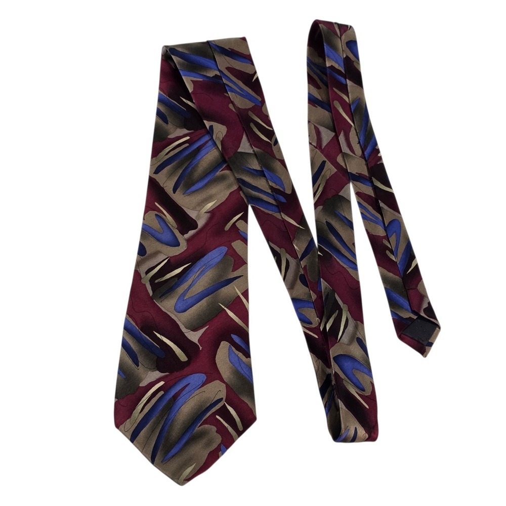 J Garcia 'Interstices' #30 Silk Abstract Pattern Necktie Burgundy Blue Men's